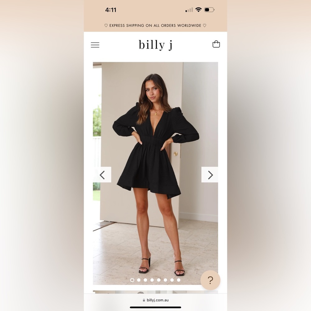 Billy J long sleeve black mini dress